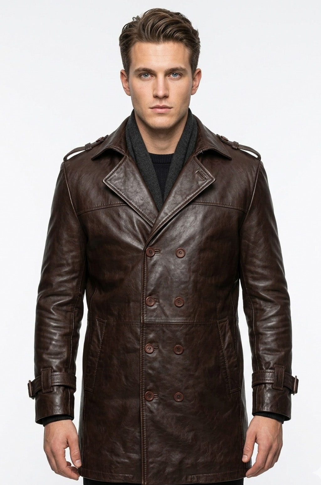 Bay Watchmen Rorschach Fashion Trench C002 Brown Jacket Genuine Leather Coat For Men