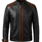 M00101 Men's Premium Genuine Leather Jacket – Black & Brown Two-Tone Stand Collar Zip-Up