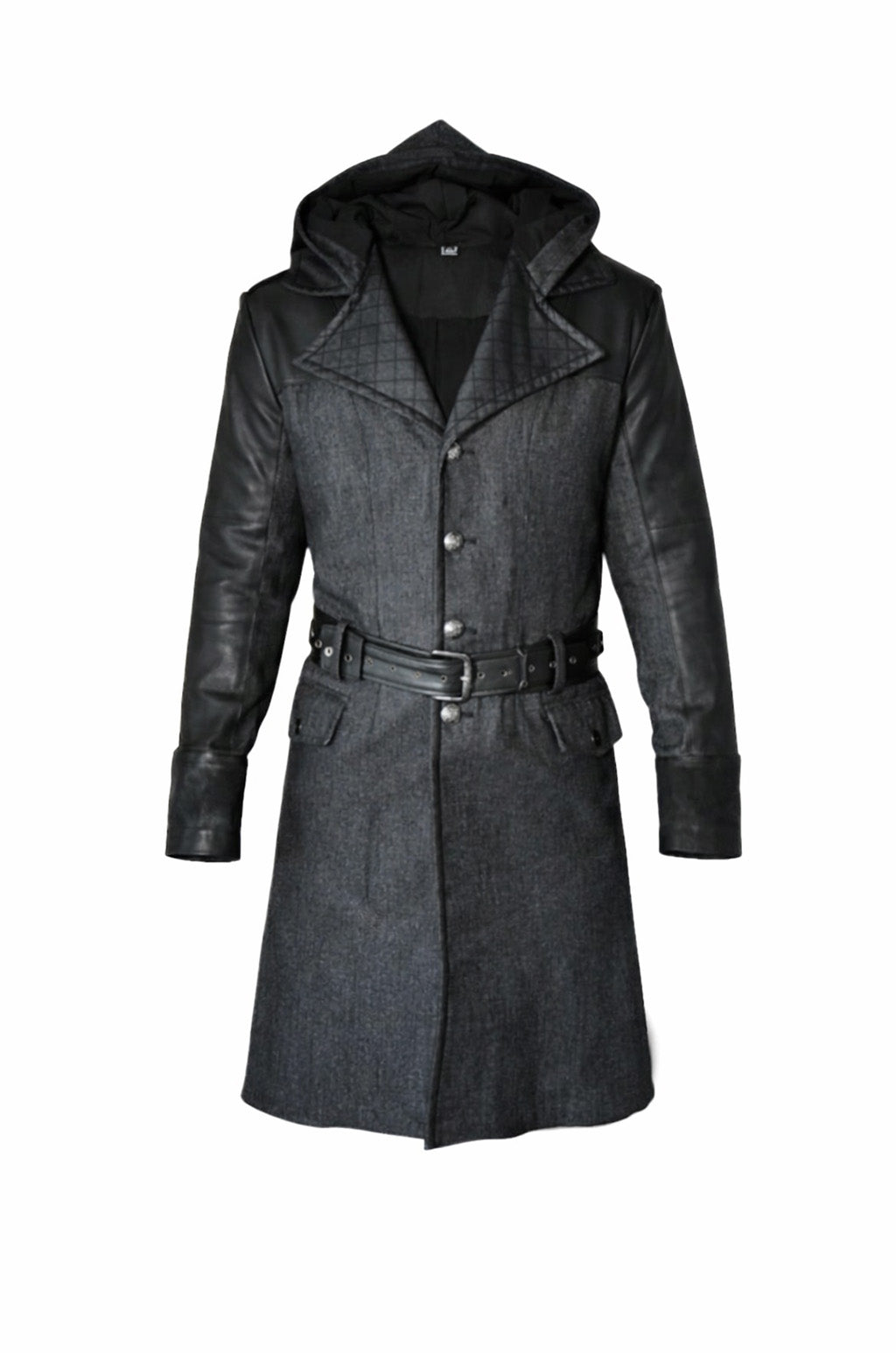 C003 Assassins Creed Syndicate Jacob Frye Men's Black Qualited Real Leather Coat