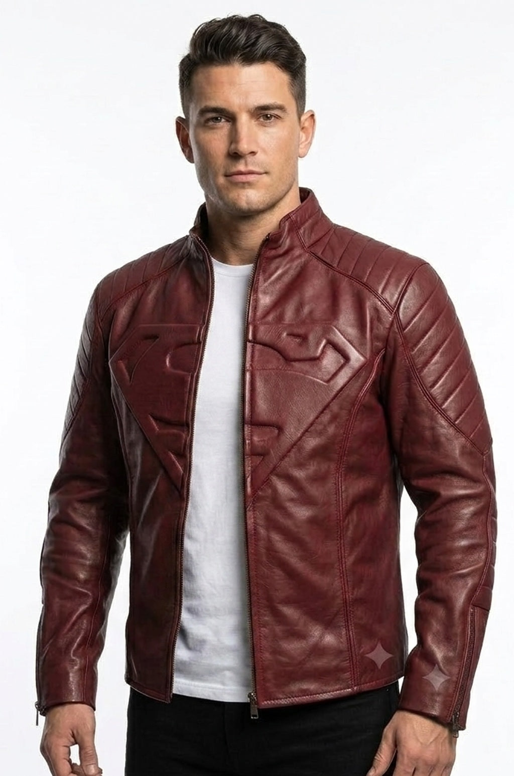 MMJ18 Superman Smallville Tom Welling Style Emblem Faux Leather Jacket
