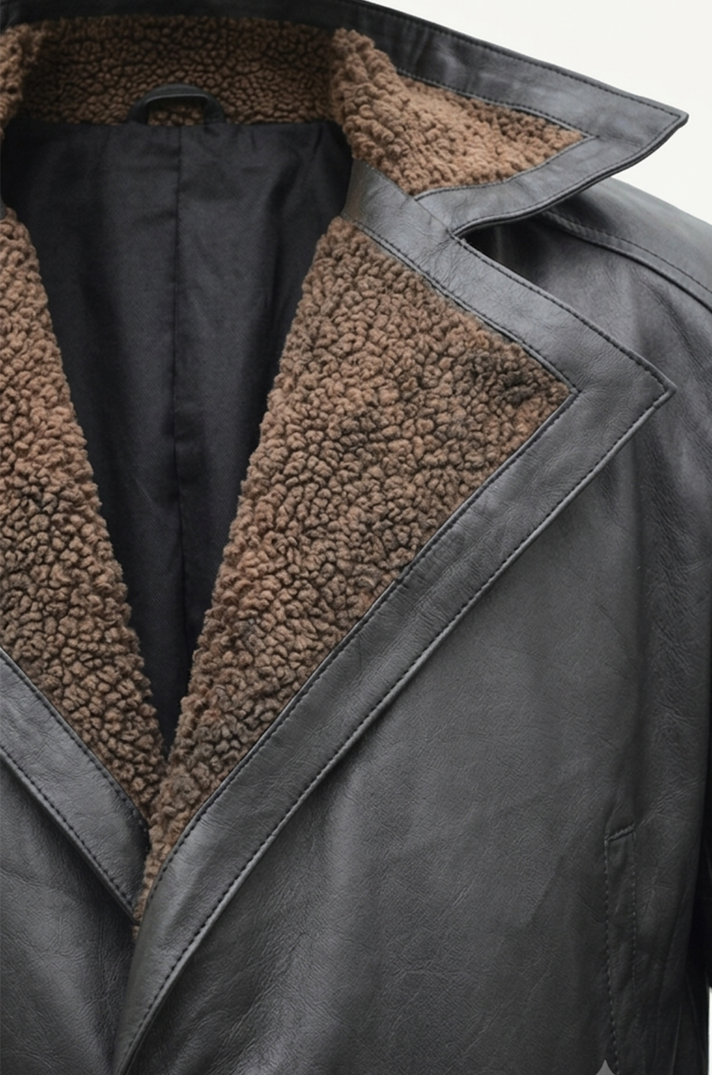 C006 German WW2 Brown Belted Fur Lapel Trench Long Blade Runner Men's Coat