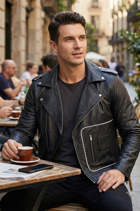 MMJ19 Men's Grease 2 John Travolta T Birds Black Real Leather Biker Jacket
