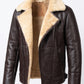 B007 New Men's Real Leather & Fur Bomber Brown Cross Army Style Wear Jacket