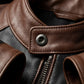 M00101 Men's Premium Genuine Leather Jacket – Black & Brown Two-Tone Stand Collar Zip-Up