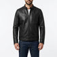 M00102 Men's Premium Black Genuine Leather Jacket – Classic Stand Collar Zip-Up