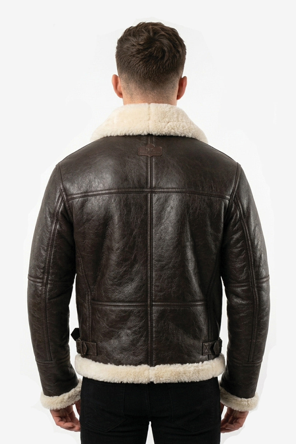 B025 Men's RAF Flying Aviator Real Shearling Fur Bomber Brown Winter Leather Jacket