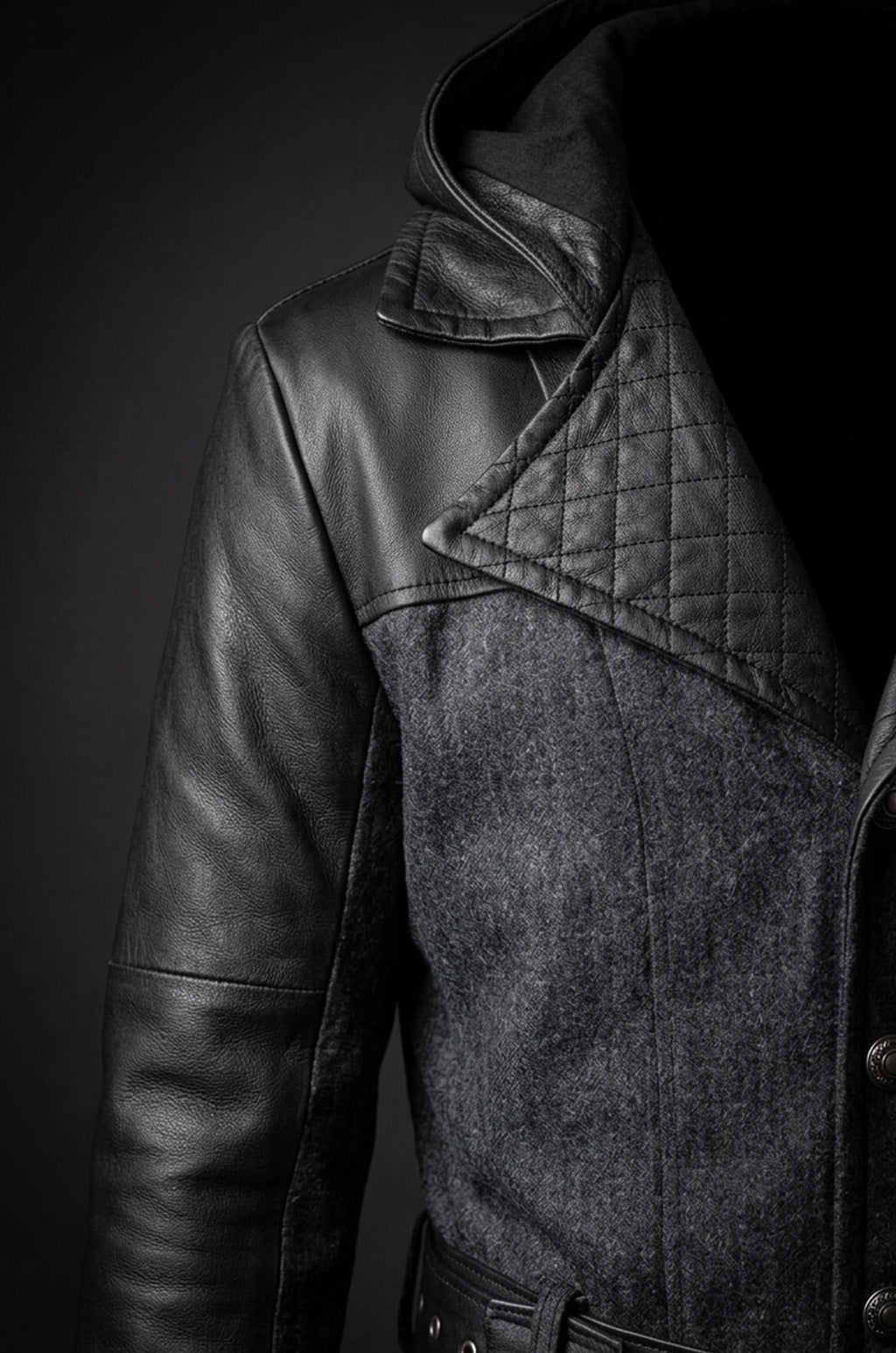 C003 Assassins Creed Syndicate Jacob Frye Men's Black Qualited Real Leather Coat