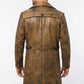 Men's Leather Trench Coat Long Jacket Vintage Distressed C015 Brown Coat