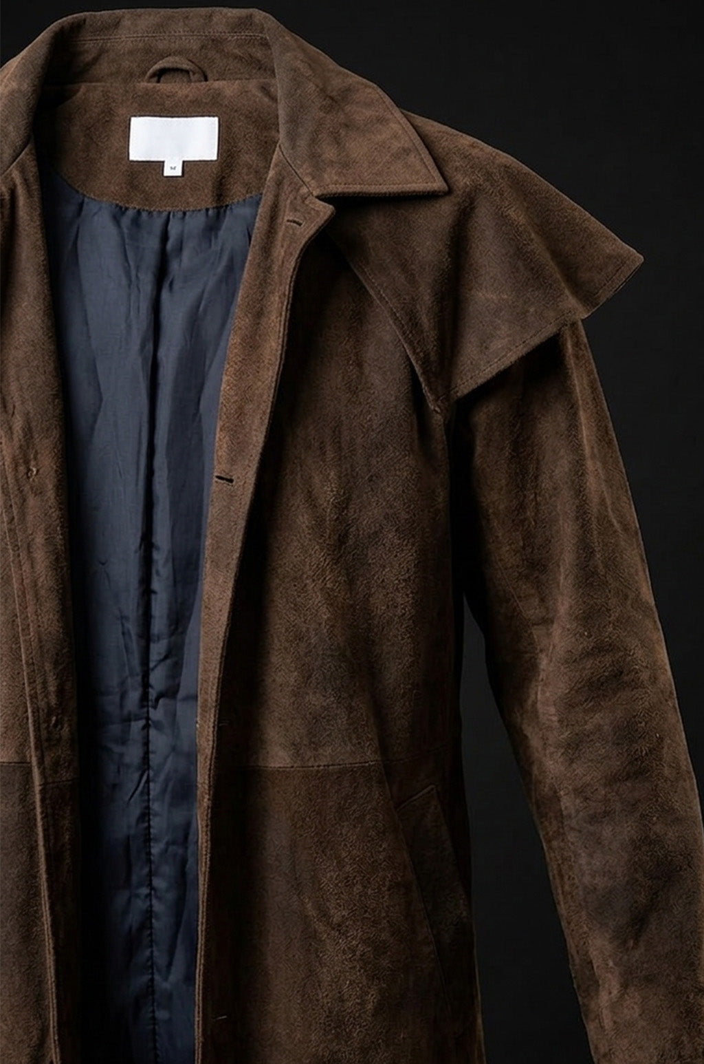 C014 A7 Vegas Ten Brown Genuine Suede Leather Real Jacket Trench Coat For Men Classic