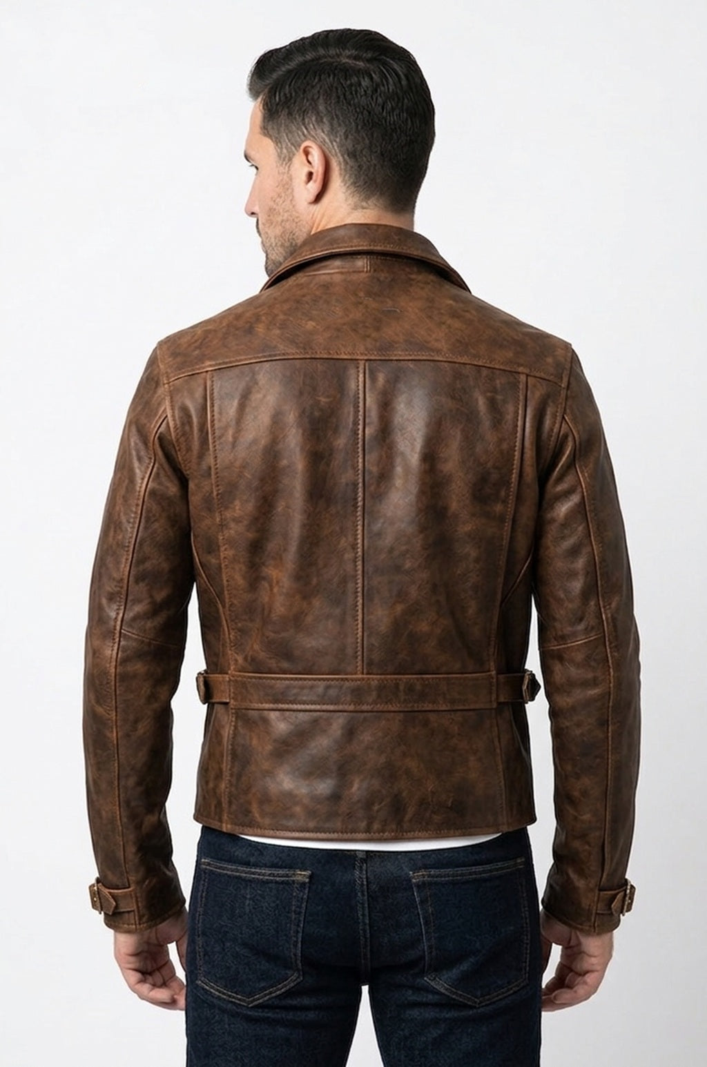 MMJ15 Men's Captain America The First Avengers Distressed Brown Army Style Biker Jacket