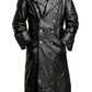 C004: Black German Army Classic Trench Genuine Jacket Real Leather Military Men's Fashion Coat