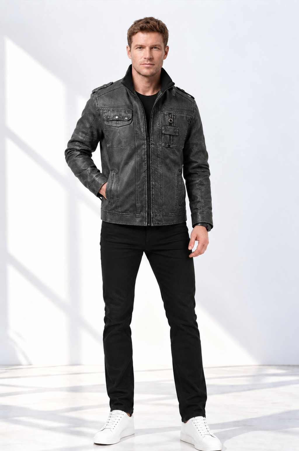 Men Vintage Black Classic Distress Wax Motorcycle Real Leather Biker Jacket
