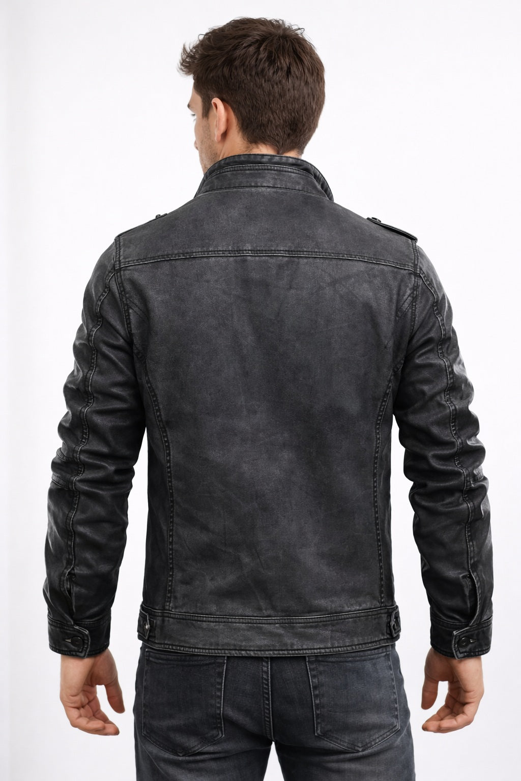 Men Vintage Black Classic Distress Wax Motorcycle Real Leather Biker Jacket