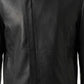 M00105 Men’s Black Real Leather Stand Collar Jacket – Full-Zip Casual Biker Style Jacket