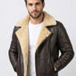 B007 New Men's Real Leather & Fur Bomber Brown Cross Army Style Wear Jacket
