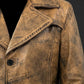 Men's Leather Trench Coat Long Jacket Vintage Distressed C015 Brown Coat