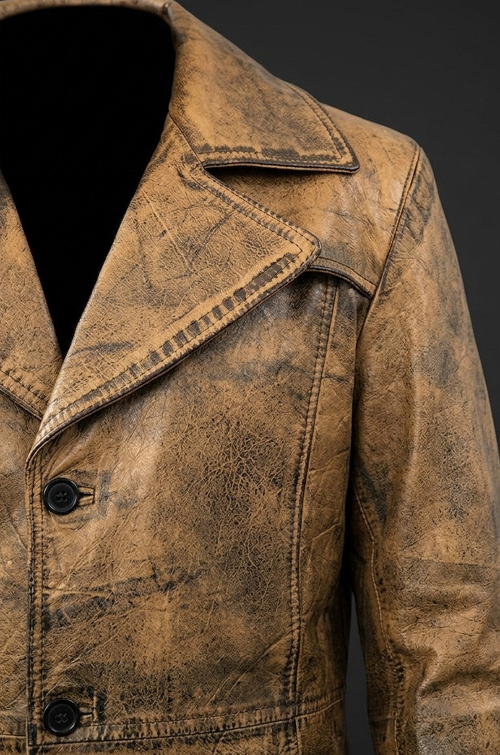 Men's Leather Trench Coat Long Jacket Vintage Distressed C015 Brown Coat