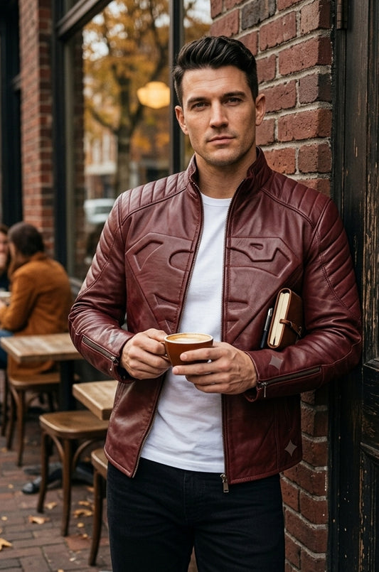 MMJ18 Superman Smallville Tom Welling Style Emblem Faux Leather Jacket