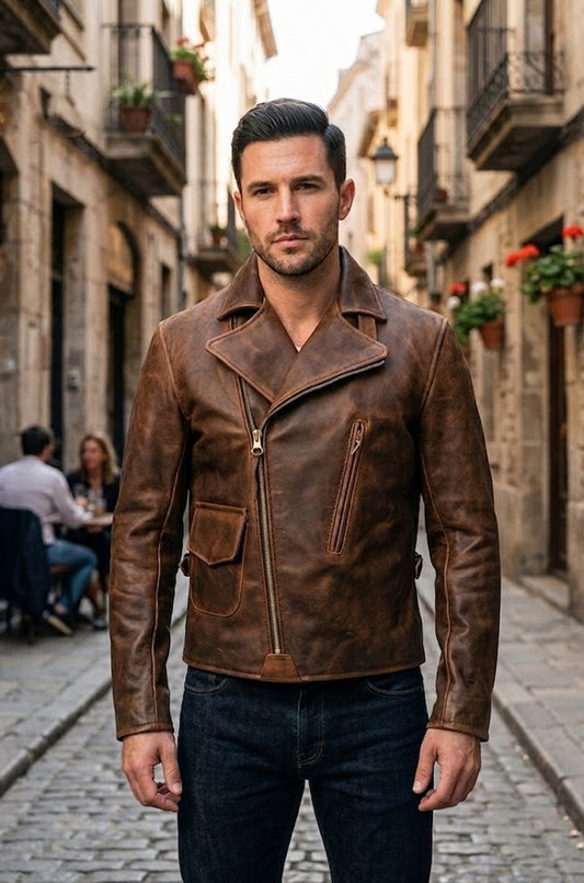 MMJ15 Men's Captain America The First Avengers Distressed Brown Army Style Biker Jacket