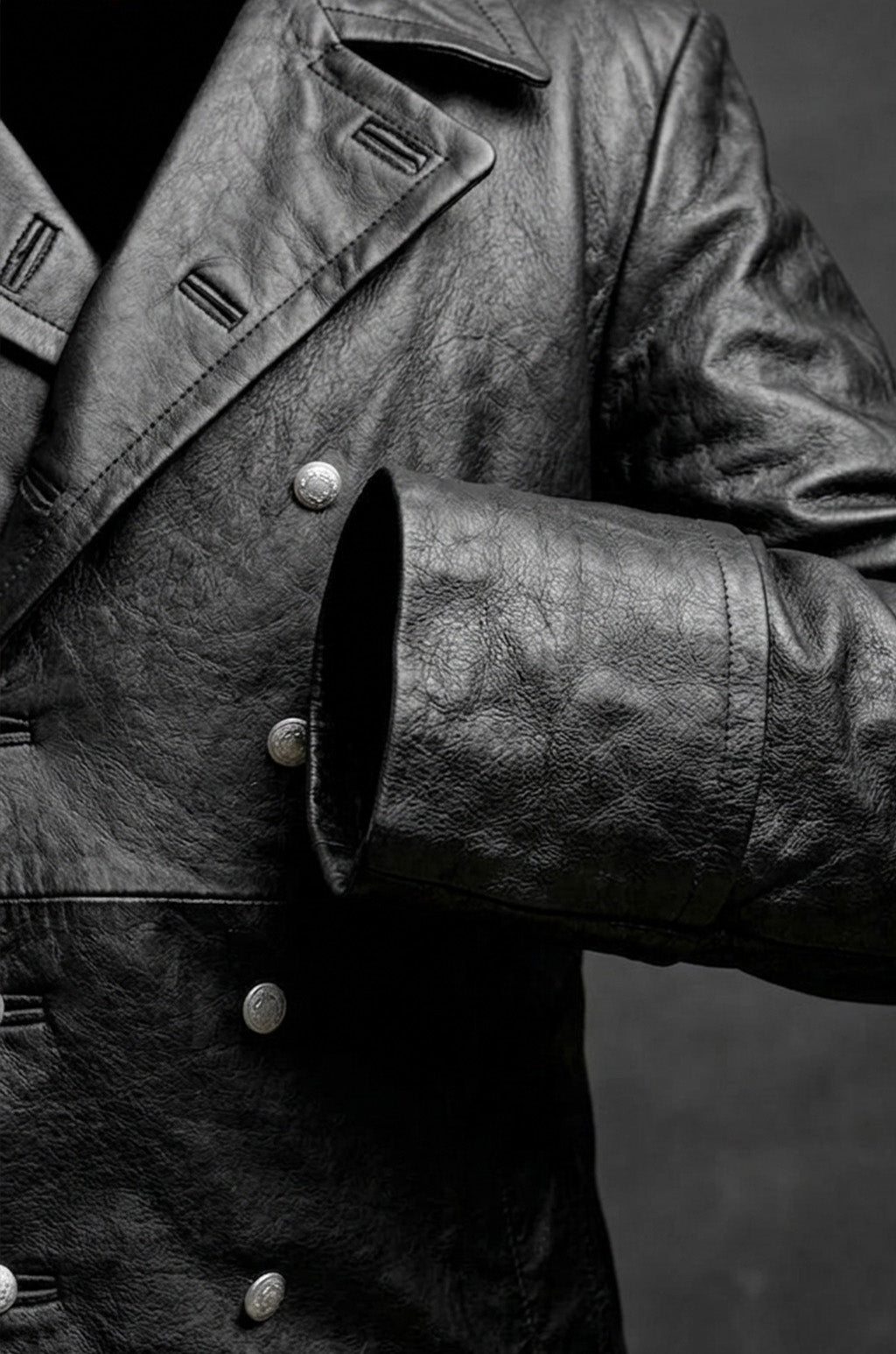 C004: Black German Army Classic Trench Genuine Jacket Real Leather Military Men's Fashion Coat