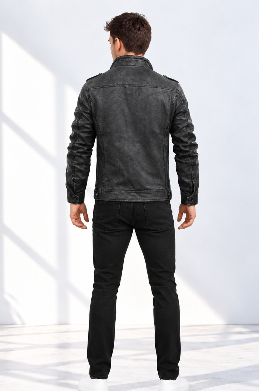 Men Vintage Black Classic Distress Wax Motorcycle Real Leather Biker Jacket