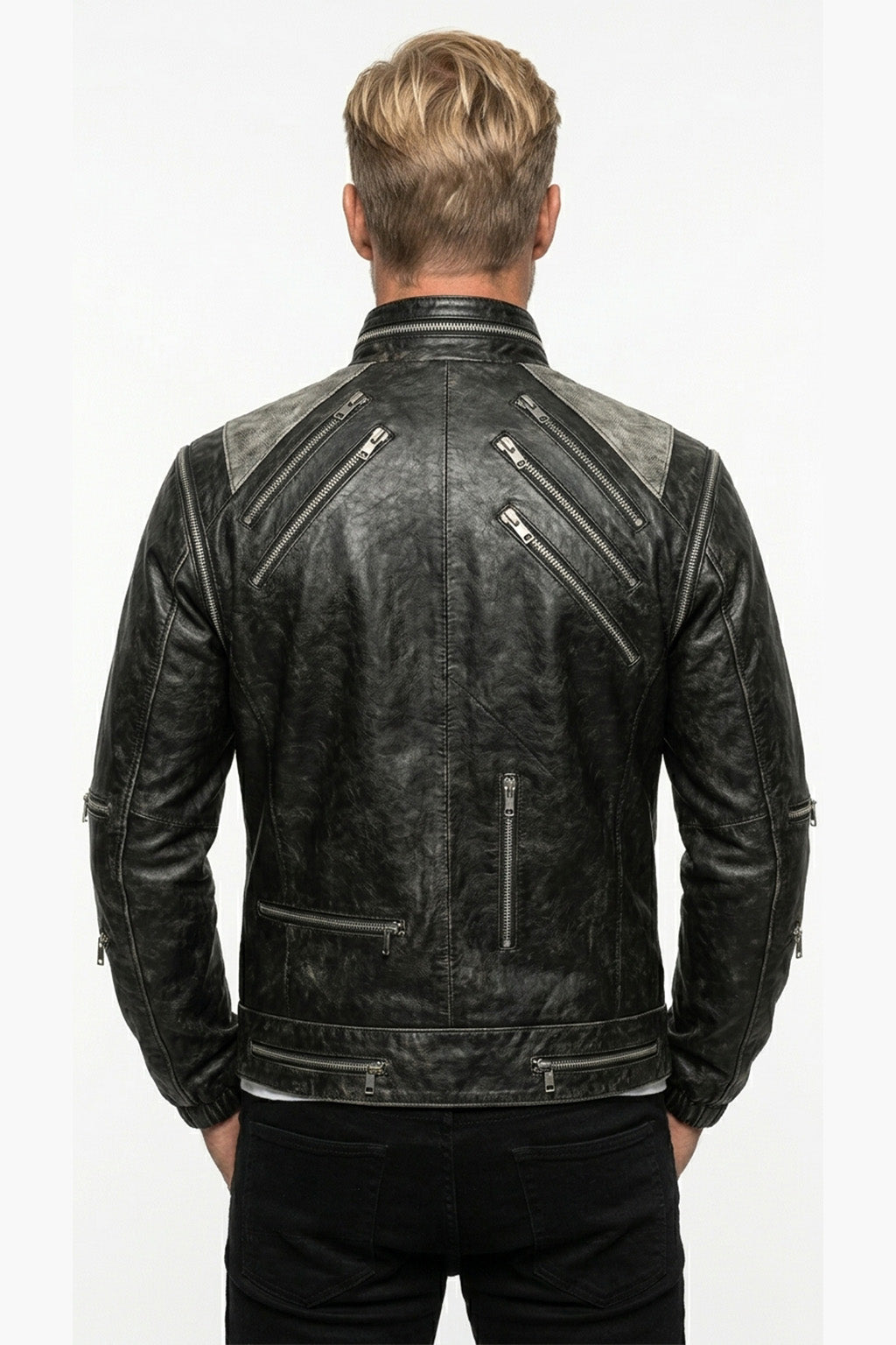 MMJ10 Leather Madness Michael Jackson Beat It Black Genuine Leather Jacket