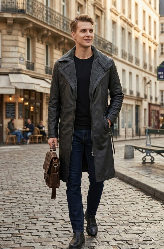 C005 Men's Blade Runner 2049 Ryan Gosling Genuine Fur Leather Coat