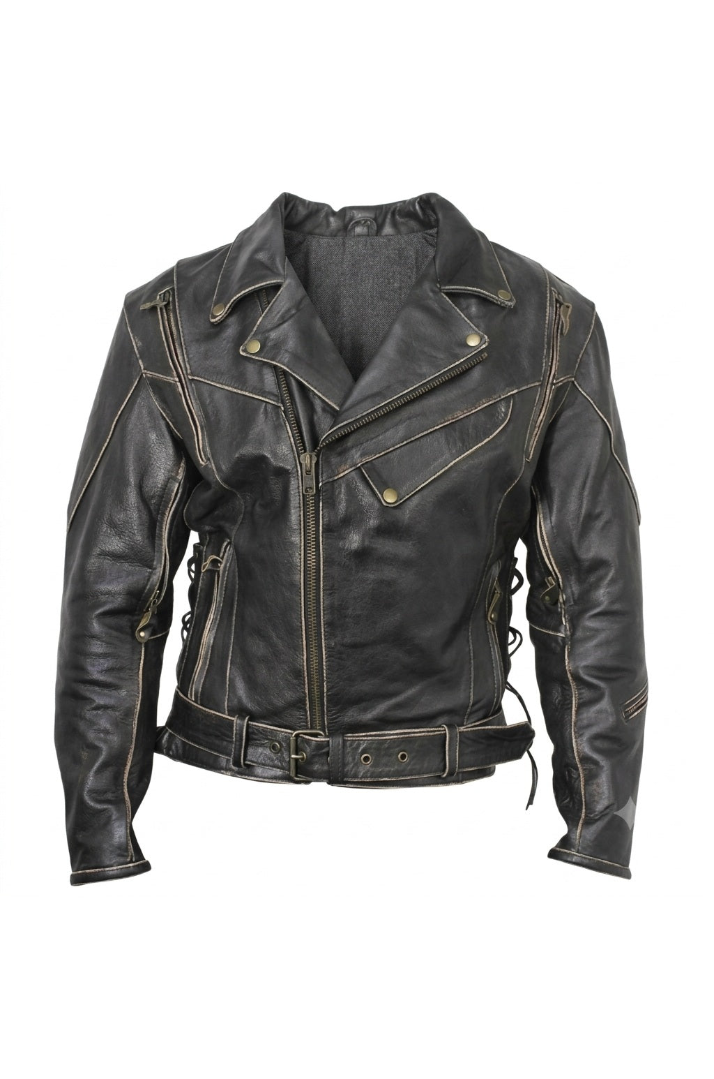 MMJ14 Bike Wear Terminator Fashion Black Motorcycle Real Leather Jacket For Men