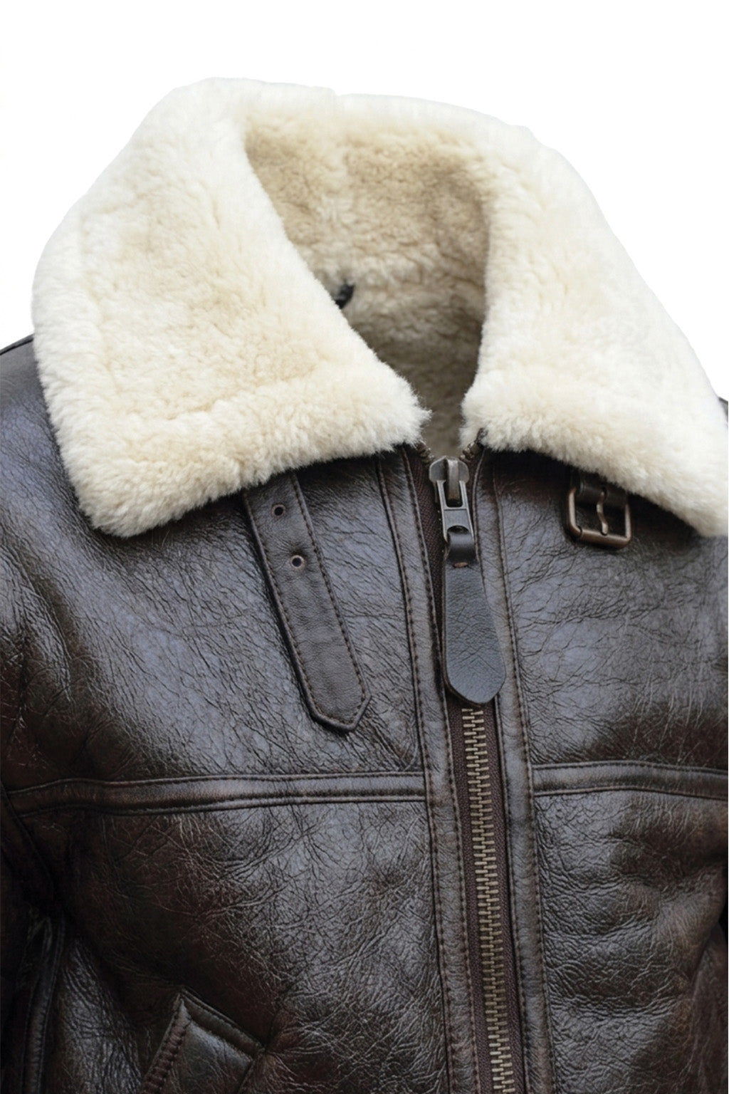 B025 Men's RAF Flying Aviator Real Shearling Fur Bomber Brown Winter Leather Jacket