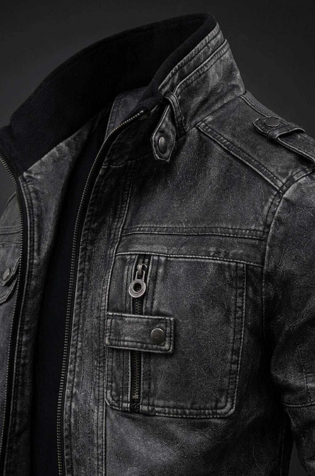 Men Vintage Black Classic Distress Wax Motorcycle Real Leather Biker Jacket