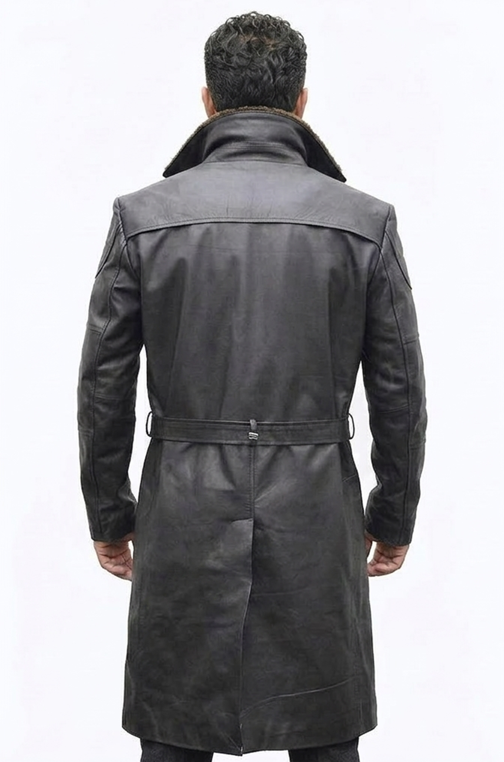 C006 German WW2 Brown Belted Fur Lapel Trench Long Blade Runner Men's Coat