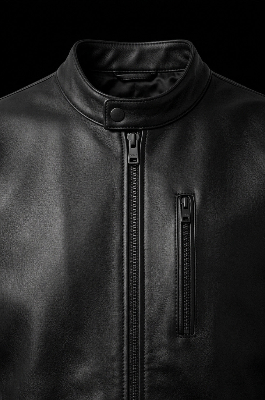 M00102 Men's Premium Black Genuine Leather Jacket – Classic Stand Collar Zip-Up
