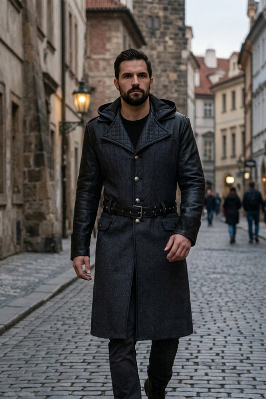 C003 Assassins Creed Syndicate Jacob Frye Men's Black Qualited Real Leather Coat