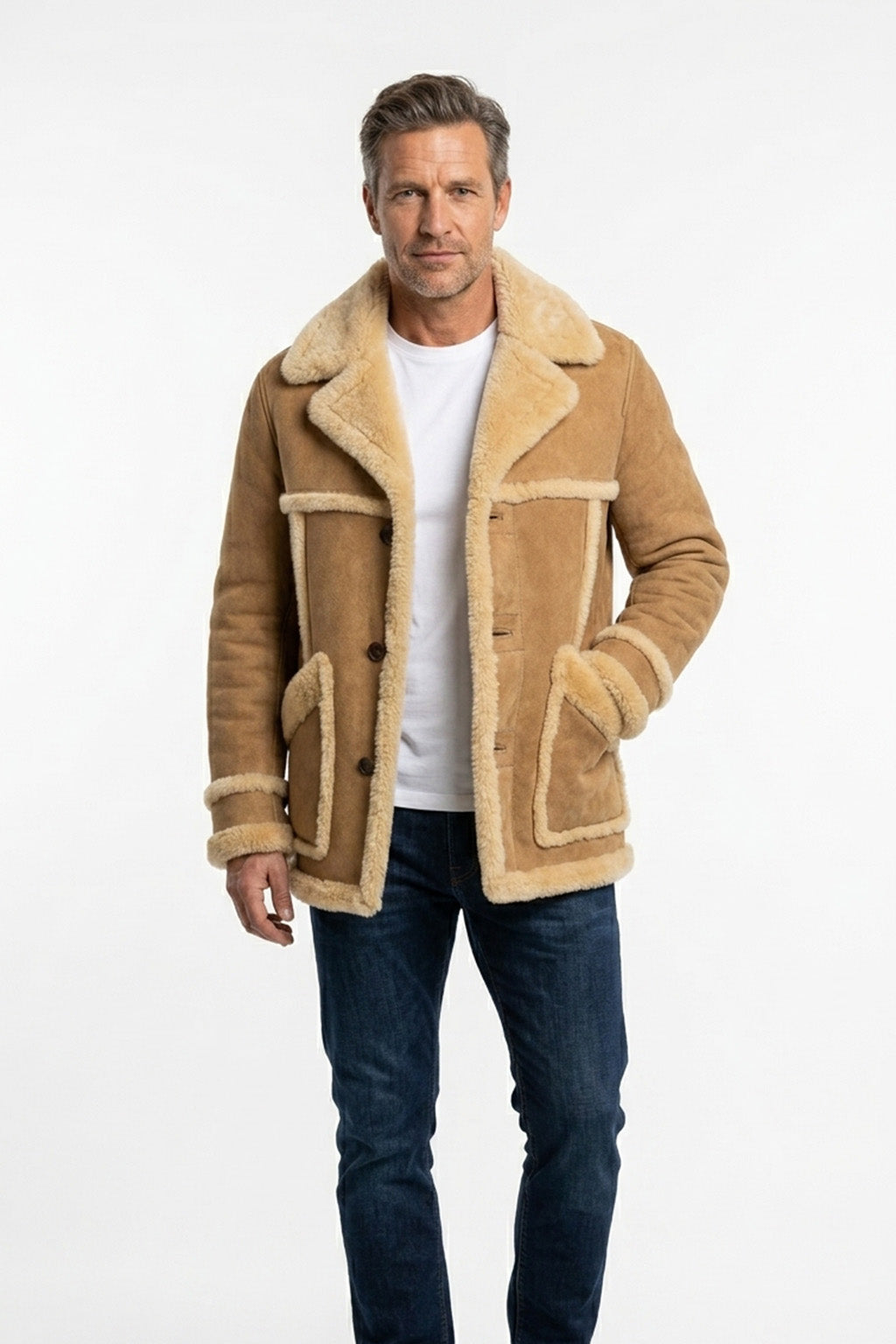 Men's Winter Luxe Real Shearling Coat – Warmth Meets Classic Biker Rugged Army Style Jacket