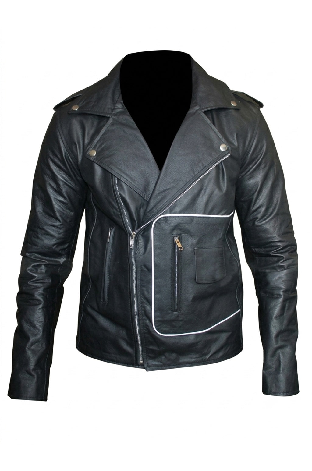 MMJ19 Men's Grease 2 John Travolta T Birds Black Real Leather Biker Jacket