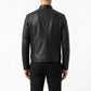 M00105 Men’s Black Real Leather Stand Collar Jacket – Full-Zip Casual Biker Style Jacket