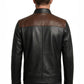 M00101 Men's Premium Genuine Leather Jacket – Black & Brown Two-Tone Stand Collar Zip-Up