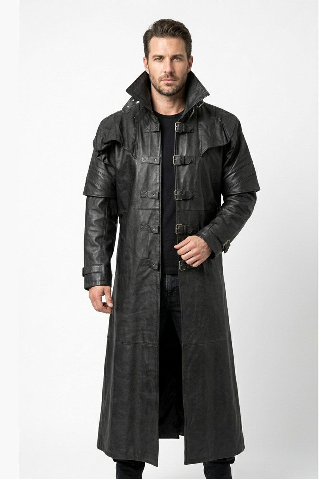 Men’s Captain Full Length Van Helsing Real Leather Jacket Coat C017
