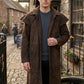 C014 A7 Vegas Ten Brown Genuine Suede Leather Real Jacket Trench Coat For Men Classic