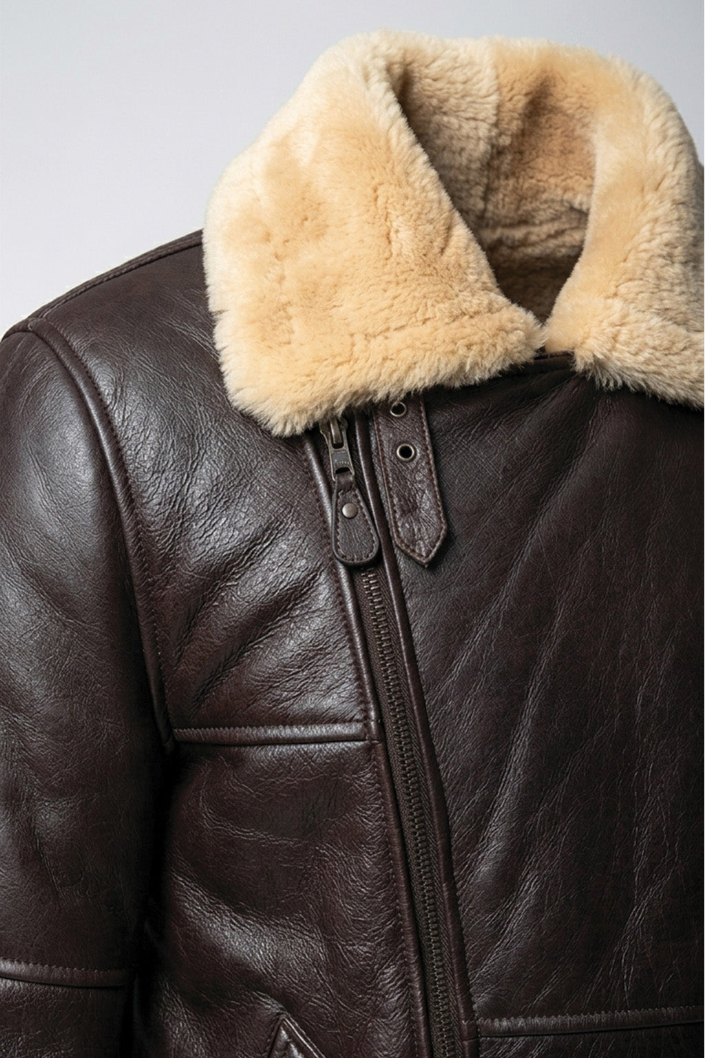 B007 New Men's Real Leather & Fur Bomber Brown Cross Army Style Wear Jacket