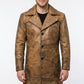 Men's Leather Trench Coat Long Jacket Vintage Distressed C015 Brown Coat