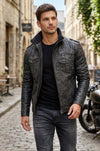 Men Vintage Black Classic Distress Wax Motorcycle Real Leather Biker Jacket