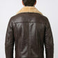 B007 New Men's Real Leather & Fur Bomber Brown Cross Army Style Wear Jacket