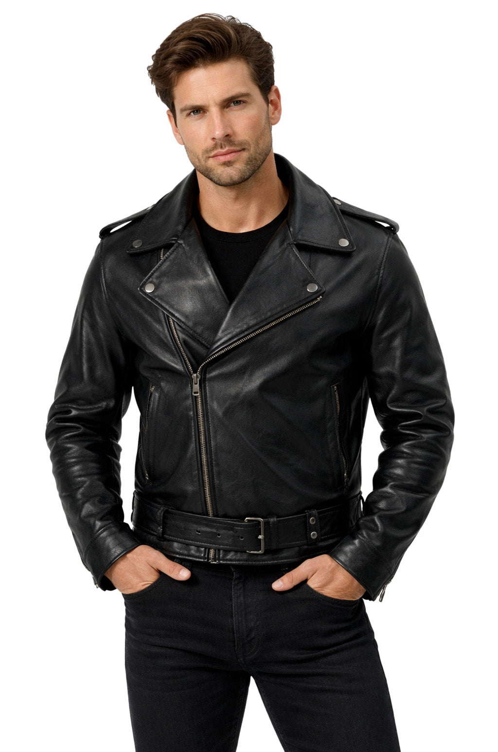 MMJ07 Johnny Depp Black Leather Cry Baby Motorcycle Leather Jacket