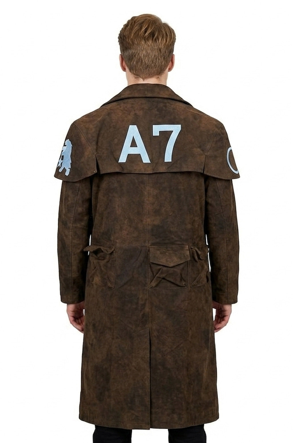 C014 A7 Vegas Ten Brown Genuine Suede Leather Real Jacket Trench Coat For Men Classic