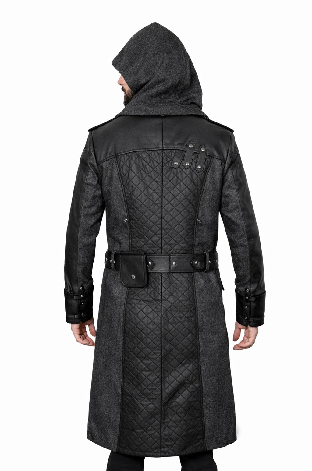 C003 Assassins Creed Syndicate Jacob Frye Men's Black Qualited Real Leather Coat
