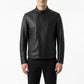 M00105 Men’s Black Real Leather Stand Collar Jacket – Full-Zip Casual Biker Style Jacket