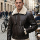 B025 Men's RAF Flying Aviator Real Shearling Fur Bomber Brown Winter Leather Jacket