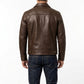 M00103 Men's Premium Brown Genuine Leather Jacket – Classic Zip-Up Shirt Collar
