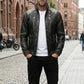 MMJ10 Leather Madness Michael Jackson Beat It Black Genuine Leather Jacket